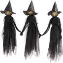 3Pcs Witches Halloween Home Decorations, Scary Light Up Holding Hands Screaming Witches with Stakes, Standing Witches for Outdoor Garden Yard Lawn Haunted House Decoration (Black)