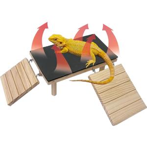 Bearded Dragon Basking Platform with Climbing Ramp,Leopard Gecko Basking Platform with Slate Stone,Reptile Basking Rock Hide Cave Climing Accessories for Turtle,Snake,Lizard(7.9x11.8x3.9IN)