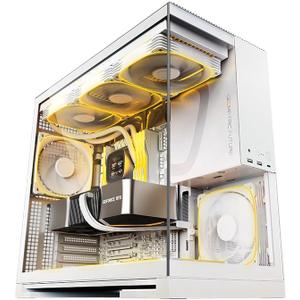Geometric Future M5 Tempered Glass Mid Tower, E-ATX/ATX Gaming Case, 1.2mm Steel, Type C, Toolless Panels, Support 420/360 Radiator, ARGB PWM 140m Fan x 5 Pre-Installed, White, GEO-M5F-W
