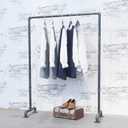 MBQQ Industrial Pipe Clothing Rack, Vintage Commercial Grade Pipe Clothes Racks, Rolling Rack for Hanging Clothes Retail Display, Heavy Duty Steampunk Iron Garment Racks, 43.3 inch, Retro Black