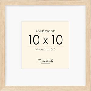 10x10 Picture Frame Made with Solid Wood, Display 6x6 with Mat or 10x10 Picture without Mat, 10 by 10 Natural Wood Picture frame with Tempered Real Glass, Tabletop or Wall Mounting Display, Oak