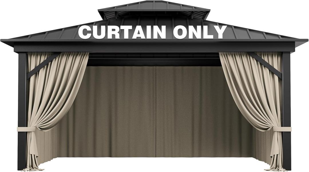 Outdoor Gazebo Curtain Replacement Universal 4-Panel Sidewalls 12' X 14',Outdoor Patio Waterproof Privacy Curtain with Double Zipper for Patio,Garden, and Backyard (Curtain Only)
