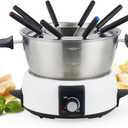 Electric Fondue Pot Set for Cheese & Chocolate - 6-Cup Stainless Steel Fondue Pot with 8 Coded Forks - 3 Mode Fondue Set Adjustable Temperature Control for Cheese, Oil and Hotpot, FD-10 (Silver)