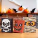 3 x Halloween Decorations Indoor - 3 PCS Wooden Ghost Halloween Signs Blocks for Table, Office, Tiered Tray, Fireplace Mantle