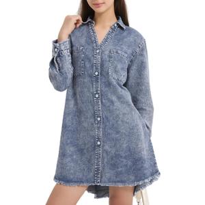 EXARUS Girls Denim Jean Dress Teen Fall Casual Kids Western Shirt Dresses | Short/Long Sleeve Button Down Denim Trendy Outfit (Blue)