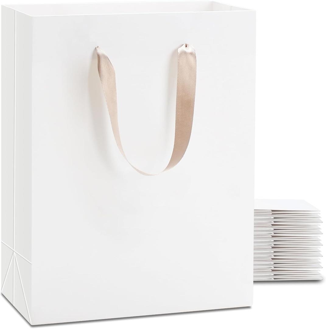 YACEYACE Large White Gift Bags, 20Pcs 10x5x13 Inch Large Size Paper Gift Bag with Handles Bulk, Large Gift Bags for Wedding,Party, Birthday, Boutique
