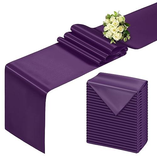 BDDC Purple Table Runner 12x108 Inch - 8 Pack Satin Table Runners, Smooth Table Runner for Party Wedding Banquets Birthday
