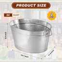 Uiifan 2 Pcs 24 Quart 6 Gallon Hammered Stainless Steel Beverage Tub Heavy Duty Oval Metal Large Ice Bucket for Drinks Bucket Cooler Ice Container for Bar Wedding Parties Anniversary Wine (Silver)
