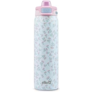 Ello Pop & Fill Stainless Steel Water Bottle with Quick Fill Technology, Double Walled Vacuum Insulated Metal, Leak Proof Locking Lid, Sip & Chug, BPA Free, Holiday Gift for Him Her, 22oz, 32oz, 40oz (Serene Blooms)