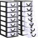 Thyle 2 Pcs Plastic Drawers Organizer Mini Organizer Stackable Plastic Clear Drawer Storage Box Containers Storage Units for Desktop Classroom Craft 6.7 x 4.9 x 13.4 inches(Black)