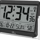 WallarGe Atomic Clock with Indoor Outdoor Temperature - 8.5'' Digital Clock Battery Operated, Self-Setting, 4 Time Zones, DST
