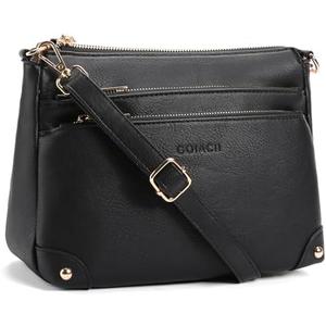 GOIACII Crossbody Bags for Women Medium Shoulder Handbags Ladies Satchel Purse with Multi Zipper Pockets Soft Leather