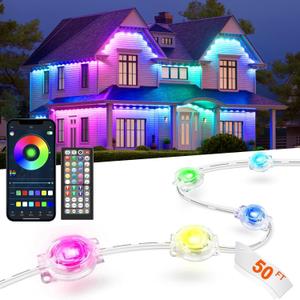 Permanent Outdoor Lights for House, 50ft Smart RGB LED Lights Outside with 16 Million DIY Colors, IP67 Waterproof Eternity Eaves Lighting for Christmas Halloween Holiday Daily Decorations
