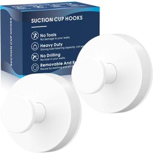 Suction Cup Hooks for Shower,Removable Shower Towel Suction Hooks for Bathroom Wall,Kitchen,Glass,Mirror,Tile to Hang Robes,Loofah-White(2-Pack)
