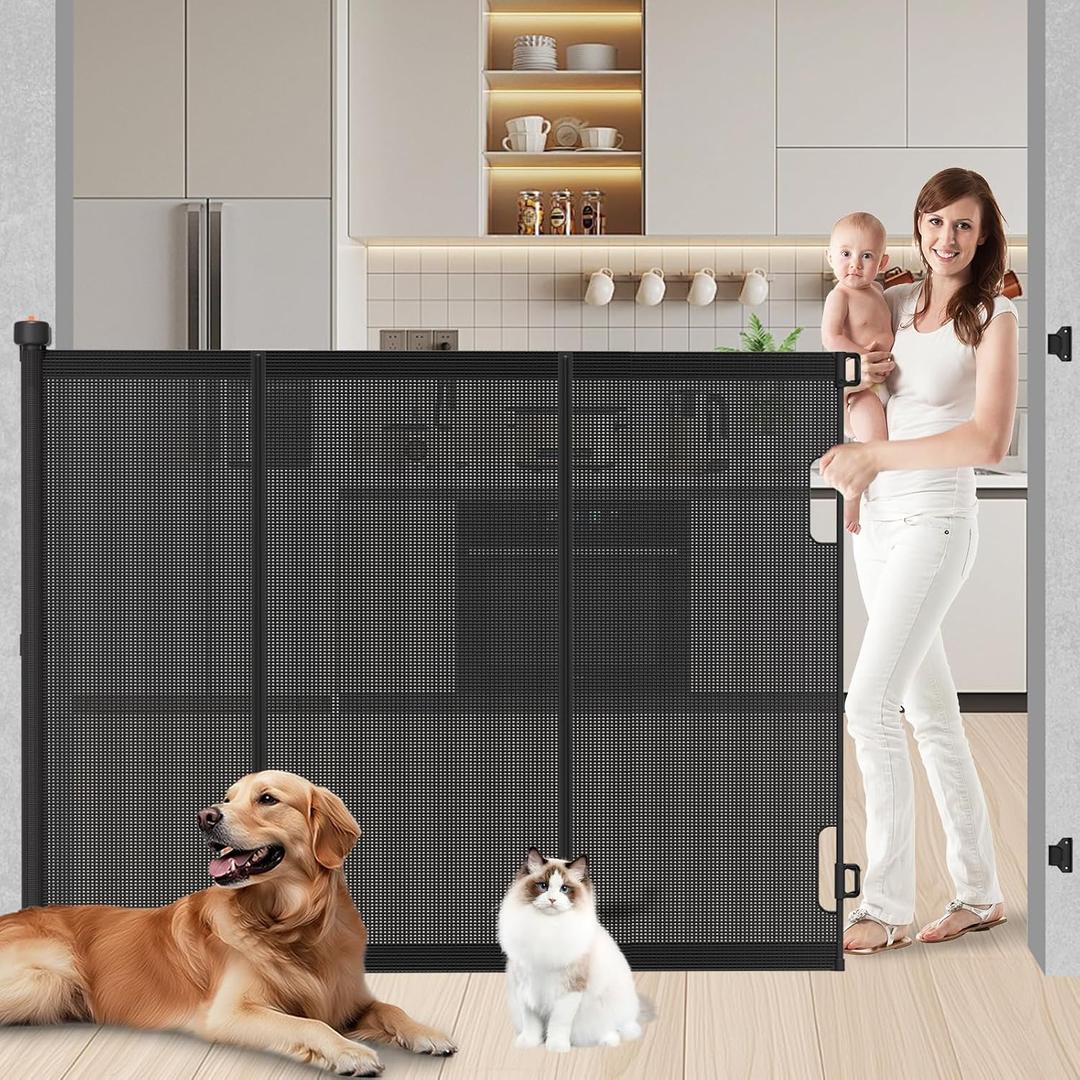 Extra Tall Retractable Baby Gates, 51" High x 71" Wide Pet Gate, Black