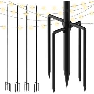 String Light Poles, 4 Pack 10Ft Outdoor Metal Poles for Patio Decor Garden Backyard Yard Front Porch Outside Decorations