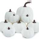 9PCS Fall Pumpkin Decor - Plastic Artificial Fake Pumpkins Used for Home Party Outdoor Decor and Thanksgiving Decorations(White)