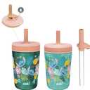 Zak Designs Disney Lilo and Stitch Kelso Tumbler Set, Leak-Proof Screw-On Lid with Straw, Bundle for Kids Includes Plastic and Stainless Steel Cups with Bonus Sipper (3pc Set, Non-BPA, Stitch)