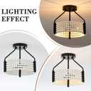 Boho Wood Bead Chandelier 13 Black Semi Flush Mount Ceiling Light Fixture Rustic Mini Modern Drum Chandelier for Bedroom Dining Room Entryway Hallway, 2-Light, UL Listed