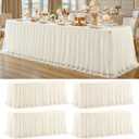 4 Pack Ivory Tablecloth for 8 Foot Rectangle Tables with Tulle Table Skirt, 96" x 30"