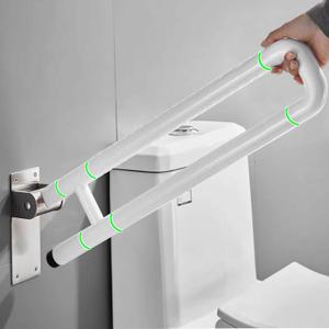 28 Inch Toilet Grab Bar Flip Up Stainless Steel with ABS Handicap Rails Load Capacity of 150 kg 330 lbs Grab Bars Toilet Rail Bathroom U Shaped and Wall Mount Safety for Injured Patients White