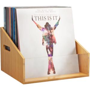 Vinyl Record Storage Visual Record Crates Album Storage for Vinyl Records Bamboo Record Holder with Handles Great for Record Album Magazine Storage Holds Up to 65 Records