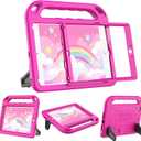 BMOUO Kids Case for iPad 6th/5th Generation (iPad 9.7-inch, 2017/2018), iPad 9.7/Air 2 Case with Screen Protector, Shockproof Handle Stand iPad 6th 5th Generation Cases for Kids, Rose