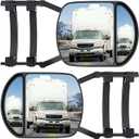 Car Towing Mirrors, 2 Pcs Black, Extendable Towing Mirrors for Trucks & SUVs, Clip-On/Strap-On Universal Fit, Frameless Glass for Wider View, Anti-Vibration, Easy Installation