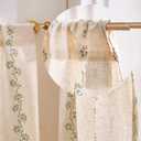 Jinchan Katy Linen Floral Kitchen Curtains 36 Inches Length Stripe Cafe Curtains Farmhouse Cottagecore Tier Small Window Drapes for Living Room Light Filtering Rod Pocket 2 Panels Sage Green on Linen