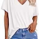 Tankaneo Womens Oversized Tshirts V Neck Short Sleeve Tops Summer Casual Loose Fit Tunic Tee Shirts (X-Large, White)