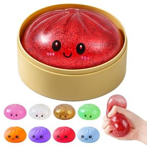 Dumpling Squishies, Glitter Dumpling Mystery Box, Colorful Dumplings Stress Balls Fidget Sensory Toy, Stocking Stuffers with Food Steamer Stretchy Desk Toys (Glitter red)