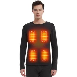 Foiueyga Men's Heated Underwear Shirt with Battery Pack, Fleece Heated Long Sleeve Shirts Electric Heating Thermal Top Dark Grey, 2 XL