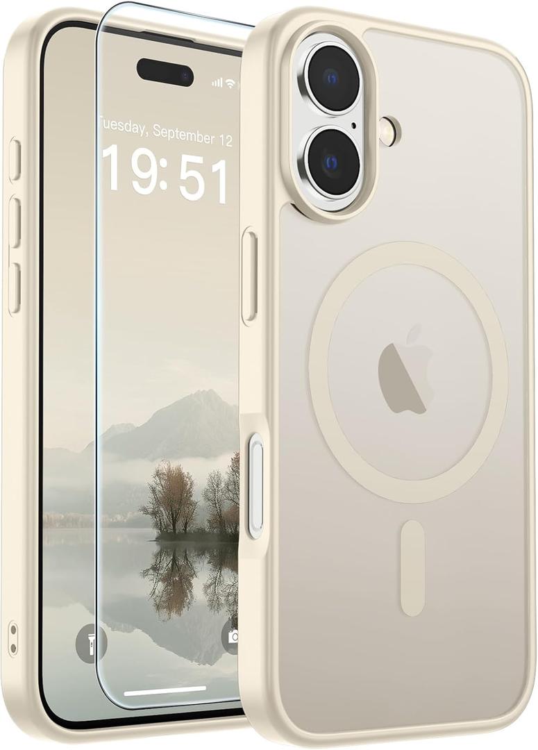 SUPFINE Magnetic for iPhone 17 Case (Compatible with MagSafe)(Military Grade Drop Protection) Translucent Matte Shockproof with Anti-Fingerprint Phone Cover,Antique White