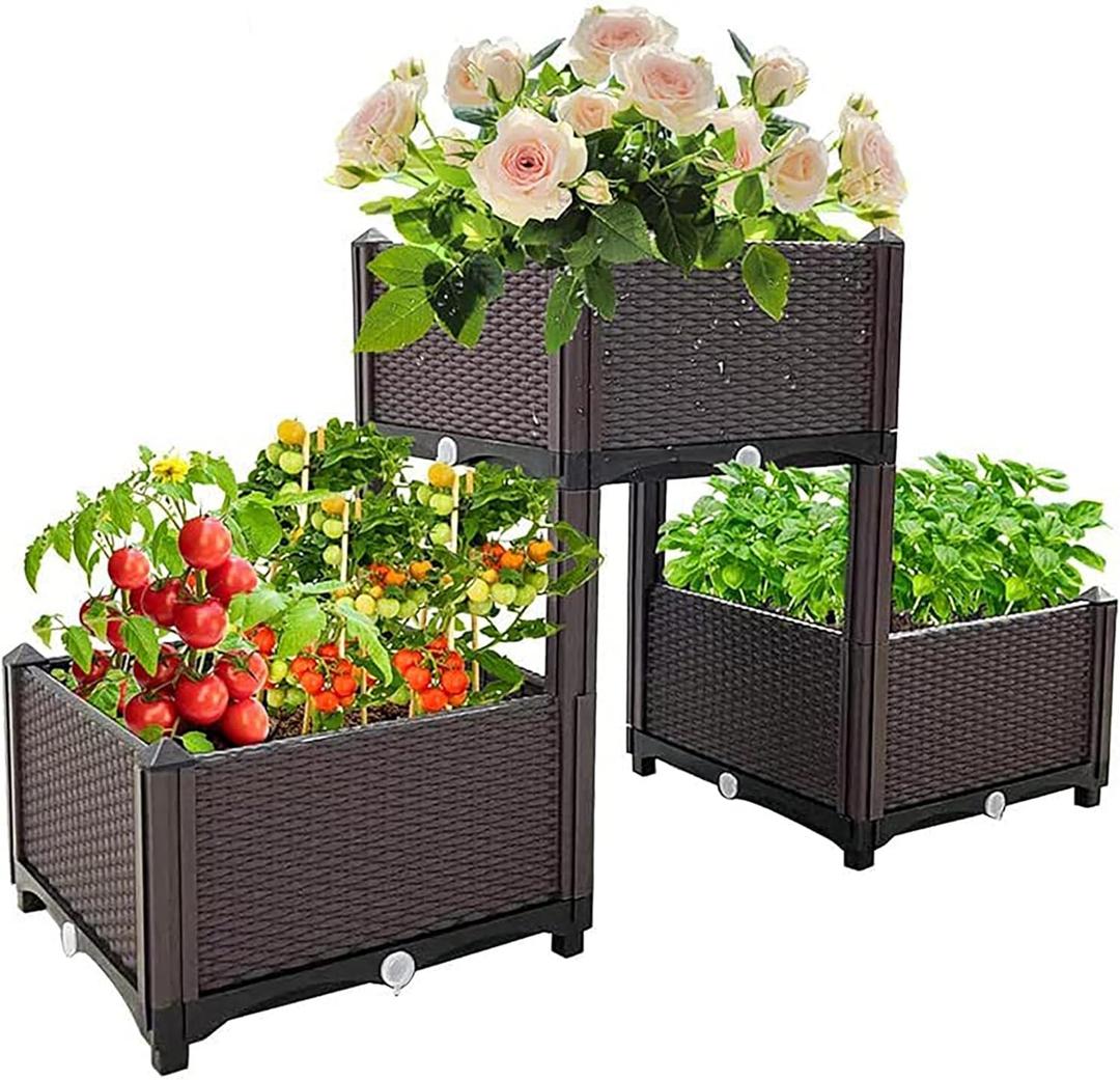 Raised Garden Bed with Legs Plastic Elevated Planters for Outdoor Plants Box Kits for Garden Patio Deck Balcony with Drainage Holes to Planting Flowers,Vegetables,Tomato and Herbs (47.2"(l)x16"(w)x26"(h)/Brown)