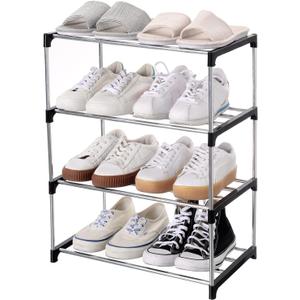 Jucaifu Stackable Small Shoe Rack, Entryway, Hallway and Closet Space Saving Storage and Organization (4Tier, Black)