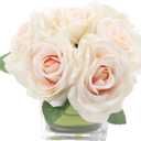 Fule Artificial Velvet Rose Flower Centerpiece Arrangement in vase for Home Wedding Decoration (Champagne)