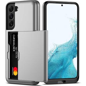 Nvollnoe for Samsung S22 Case with Card Holder 5G 6.1 inch Slim Dual Layer Heavy Duty Protective forGalaxy S22 Case Hidden Card Slot Wallet Case for Samsung S22(Silver)