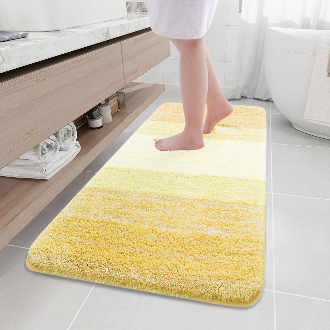Arotive Microfiber Bathroom Rugs, Shaggy Soft and Absorbent Bath Rug, Non-Slip, Thick Plush Machine Washable Dry Bath Mats for Bathroom, Tub and Shower, 59x24, Light Yellow, Rectangular
