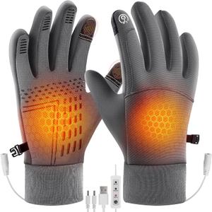USB Heated Gloves for Men Women, Full Finger Hand Warmers Gloves 3 Levels Temperature Thermal Heated Mittens Double-Sided Heating Hand Warmers Winter Gifts for Outdoor Skiing Cycling (Grey)