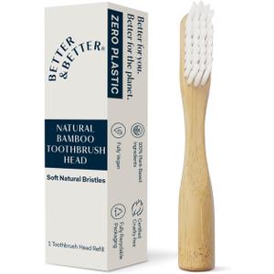 Better & Better Manual Bamboo Toothbrush Head Refill | Soft Bristles | Replaceable Brush Head Only | Eco-Friendly, Zero Plastic | Adult Size, Does not fit Sonic Electric Toothbrush