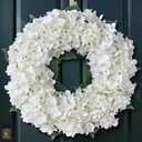 Artificial Hydrangea Wreath for Front Door, 21" Spring Summer White Flower Wreath, Fuax Hydrangeas Leaves for Home Mantel Wall Farmhouse Decor