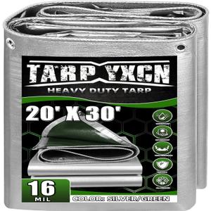 Extra Heavy Duty Tarp 20x30 Ft, 16 Mil Thick (Silver/Green)
Waterproof Poly Tarps Cover UV Resistant, Rip & Tear Proof with Metal Grommets Every 20 Inche
