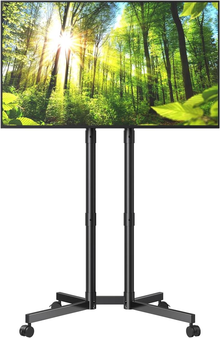 Rolling TV Cart, Mobile Stand for 32-70 Inch LCD LED Flat & Curved TVs, Height Adjustable with Wheels, Holds up to 110 lbs, Max VESA 400x400mm (Black)