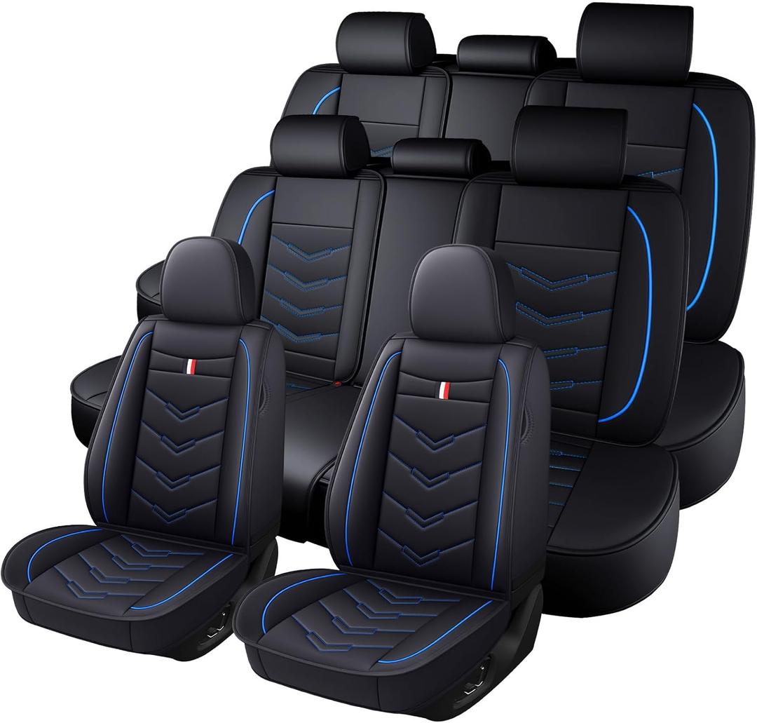 Car Seat Covers 8 Seats for Chevrolet Traverse 2009-2026, Durable Wear Resistant Waterproof Vehicle Cushion Cover, Breathable No Odor Premium Leather Vehicle Seat Cover.(Standard, Black Blue)