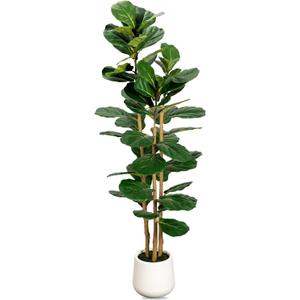 Artificial Fiddle Leaf Fig Tree in Modern White Planter, 5ft Large Fake Tree with 3 Sturdy Trunks, Fake Plants Faux Fig Tree with Moss, Lifelike Tall Artificial Plants Indoor for Office Home Decor