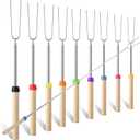 Marshmallow Roasting Sticks Set, 10PCS with Random Colors, Extendable and Reusable Marshmallow Stick, 32IN, Wood Handle, Premium Stainless Steel Smores Skewers for Fire Pit, Bonfire Party