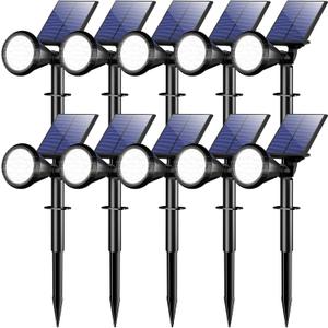 WELALO Solar Spot Lights Outdoor Waterproof IP65, 10 Pack 4 Lighting Modes Solar Powered Landscape Spotlights with Auto On/Off, Solar Garden Christmas Yard Pathway Wall Lights for Outside, Cool White