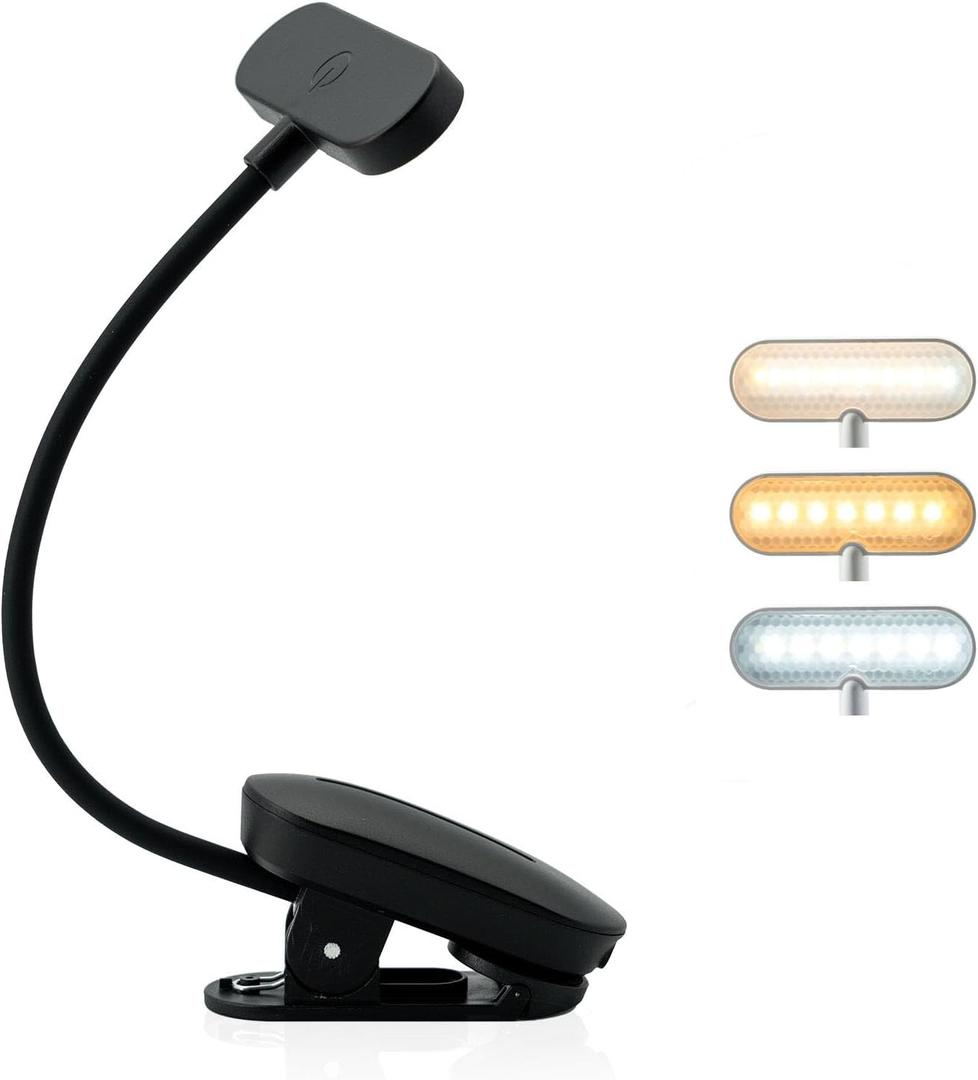 Rechargeable Book Light for Reading in Bed  14 LED Book Light with 3 Color Temperatures, Stepless Dimming, Up to 80 Hours Runtime, 360 Rotatable Clip  Perfect for Book Lovers, Black