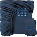 LANE LINEN 100% Organic Cotton Twin Fitted Sheet, 2-Piece Set (1 Fitted Sheet, 1 Pillowcase), Percale Weave, Lightweight, Soft, Breathable, Fits Mattress Upto 15' Deep - Estate Blue (No Flat Sheet)