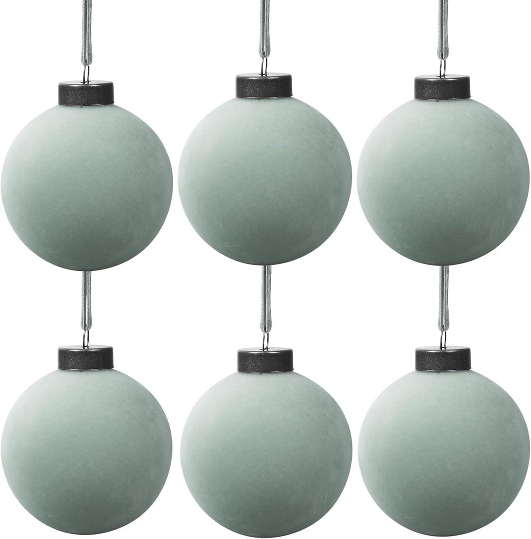 6 Pcs Velvet Christmas Balls Bulk Shatterproof Plastic Christmas Tree Decorations for Decorative Hanging Baubles (6, Haze Blue, 3.94Inch)